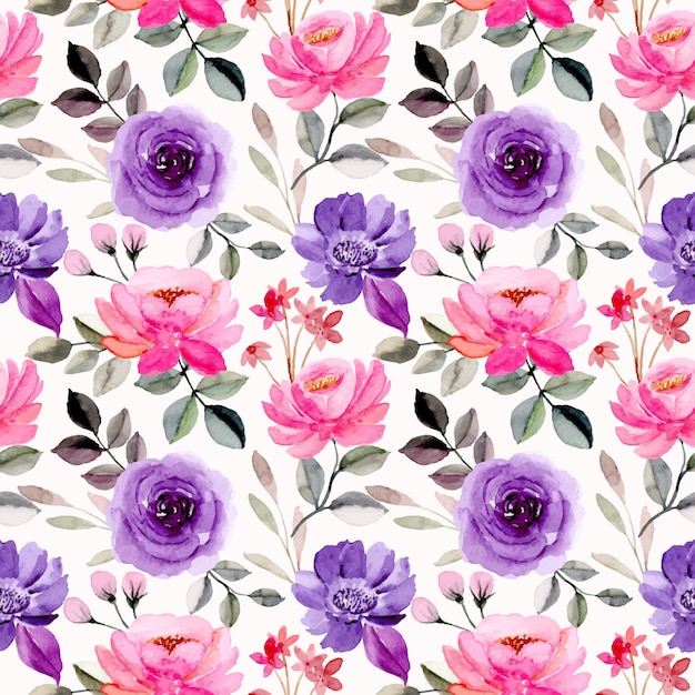 pink purple watercolor floral seamless pattern