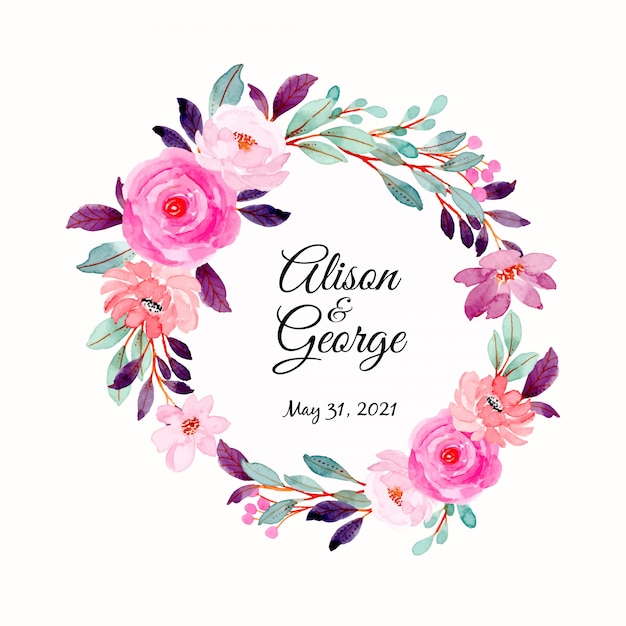 pink purple watercolor floral wreath