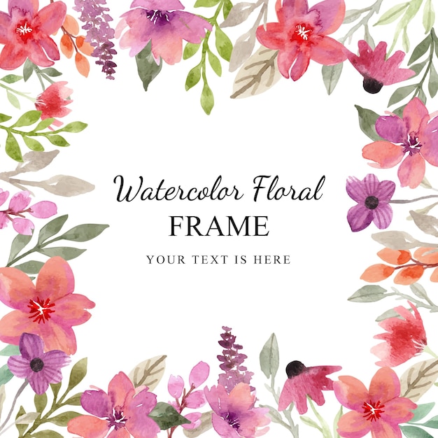 pink purple watercolor florals frame vector