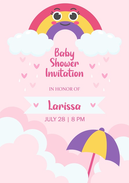 Pink Rainbow Baby Shower Invitation Card