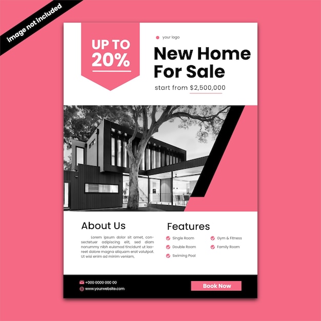 Vector pink real estate property flyer poster template