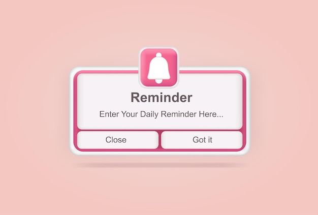 Pink reminder in 3d design mockup Notifications Web banner Concept web design website page