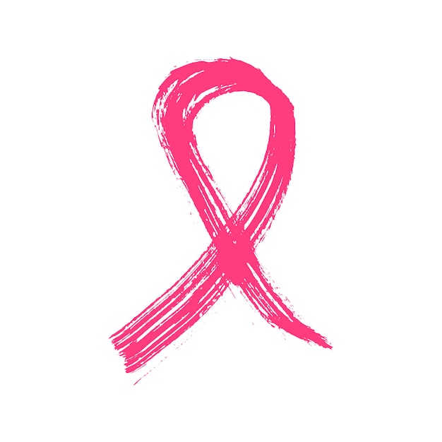 Pink ribbon drawn by hand with rough brush Breast cancer awareness symbol Paint sketch graffiti