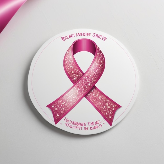 Vector pink ribbon on a round white sign that says pink ribbon on it