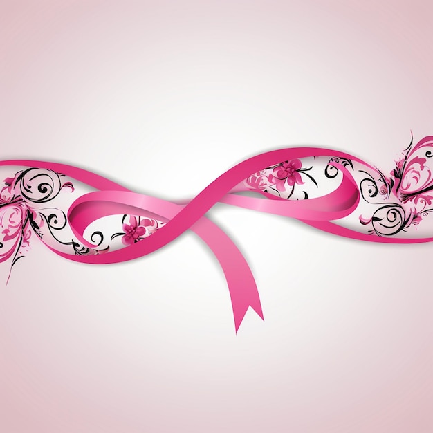 Vector a pink ribbon with floral designs on it with a pink ribbon