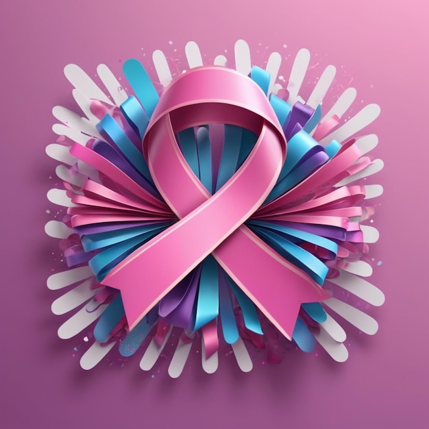 Vector a pink ribbon with a pink ribbon on it is placed in a circle of blue and pink