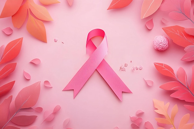 Vector pink ribbon with pink ribbons on a pink background