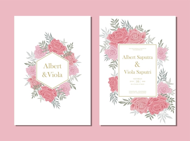 Pink rose flower watercolor wedding invitation