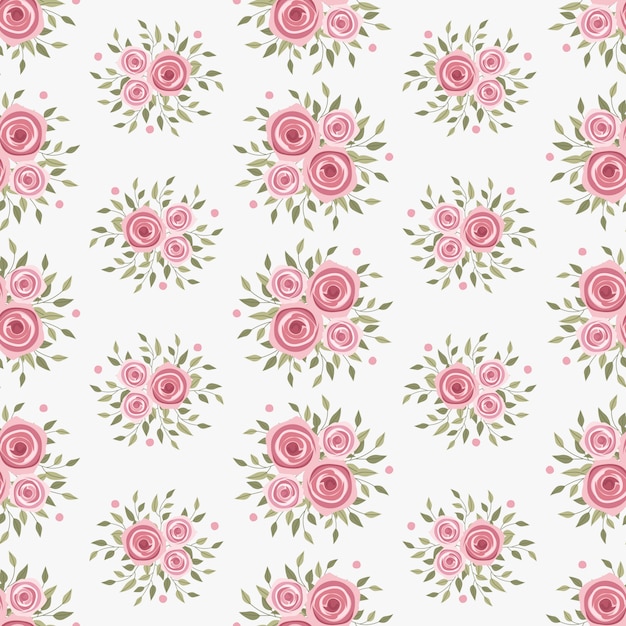 Pink rose flowers wreath ivy style with branch and leaves, Seamless pattern