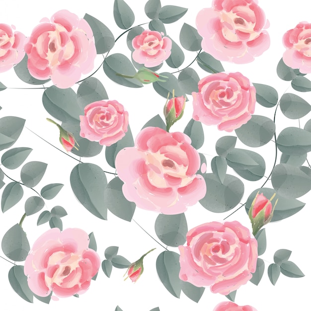 Pink rose seamless pattern