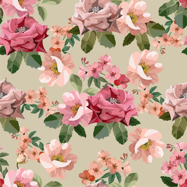 Pink rose seamless pattern