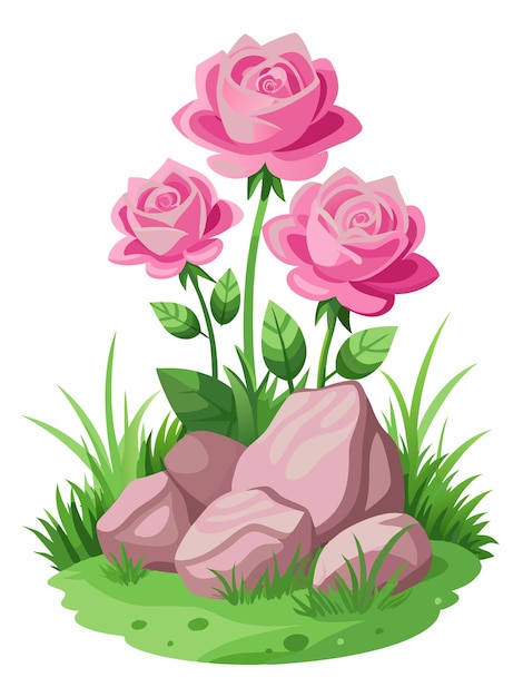 Vector a pink rose and some pink roses in the grass