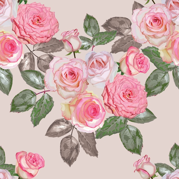 Pink roses bouquet seamless pattern vector illustration