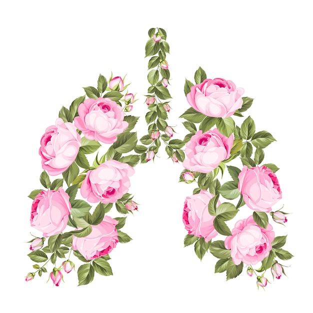 Pink roses in form of human lungs as symbol of health. Save your health stay at home. Coronavirus can reduce lung function.