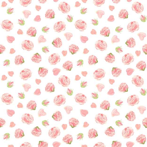 Pink roses seamless pattern Flowers buds and rose petals