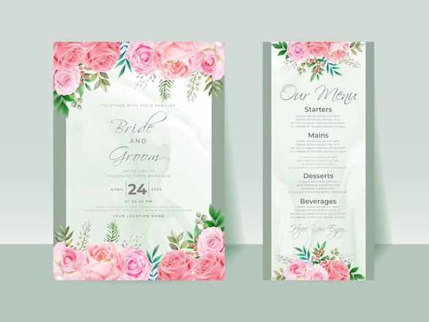 Pink Roses wedding invitation card set