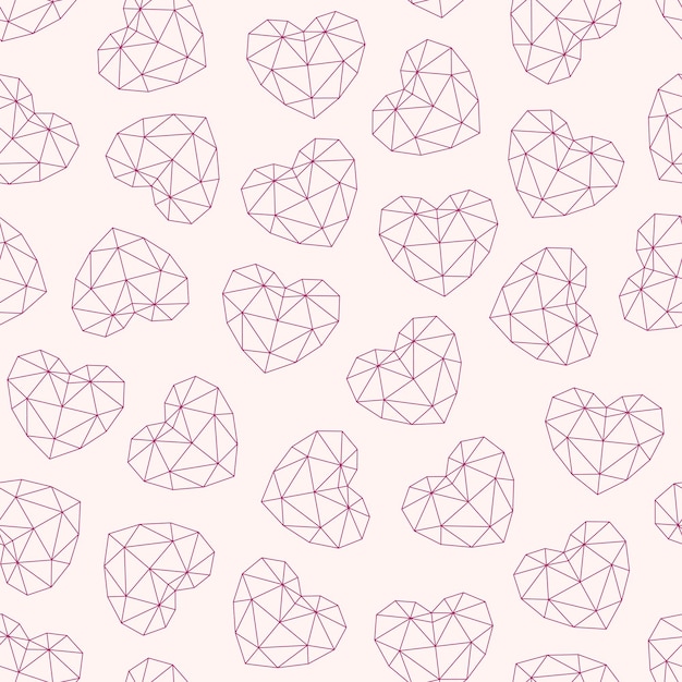 Pink seamless geometric pattern with creative linear hearts Happy Valentines day background