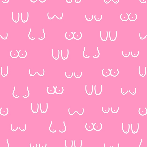 Pink seamless pattern with white doodle woman breast.