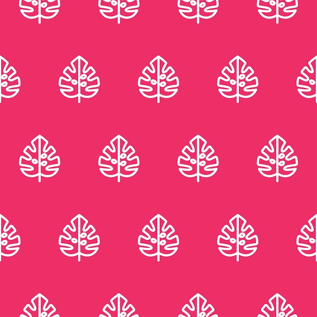 Pink seamless pattern with white monstera leaves.