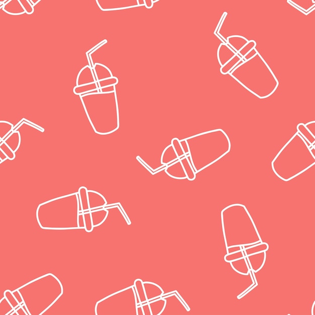 Pink seamless pattern with white outline fresh drink