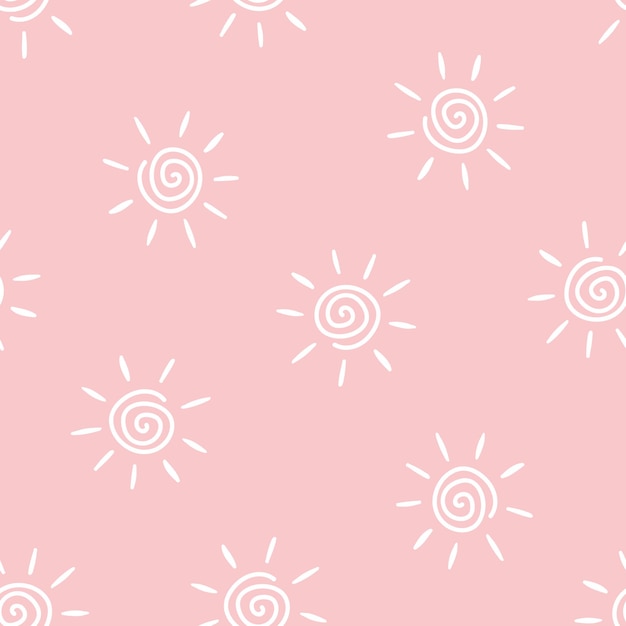 Vector pink seamless pattern with white sun