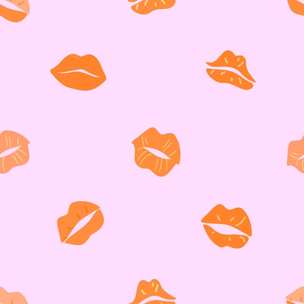 Pink seamless unusual pattern kisses in vintage style on pink background