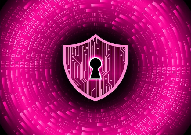 A pink shield with a keyhole in the middle of it.