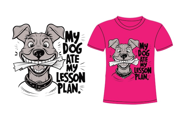 a pink shirt with a dog on it and a drawing of a dog on it