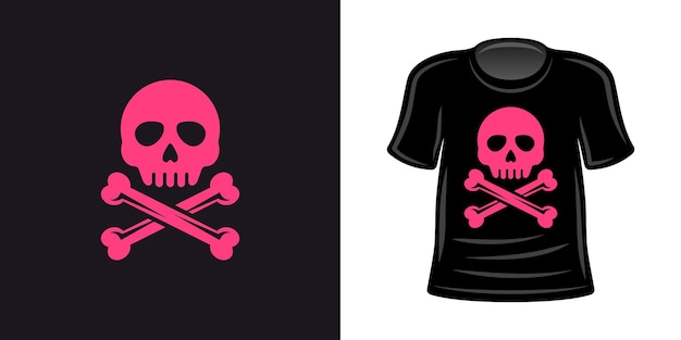 Pink skull and crossbones tshirt print vector apparel design template