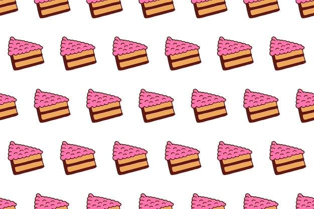 Vector pink slice of cake vector seamless pattern vibrant sweet pieces of dessert on white background