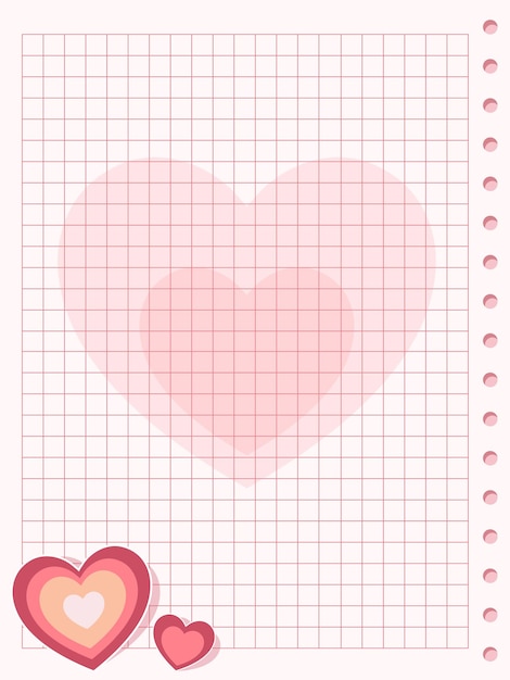 Vector pink squared paper sheet with heart