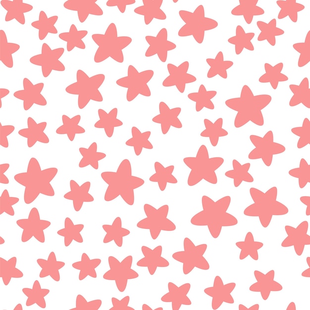 Pink stars on a white background. Cute seamless pattern