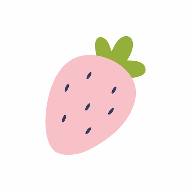 Pink strawberries with green twig. Cute doodle illustration. Picture berry for  design  postcard.