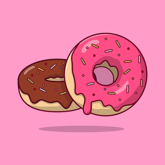 Pink strawberry and chocolate donuts cartoons on pink background