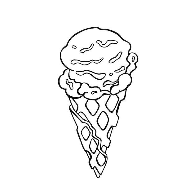 Pink strawberry ice cream waffle cone sorbet vector illustration