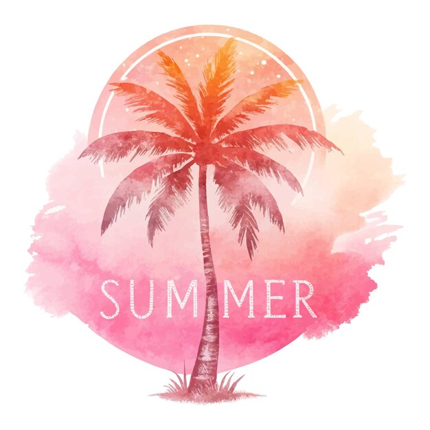 Vector pink summer vibes drawing summer good vibes palm tree vector print artwork isolated on transparent background