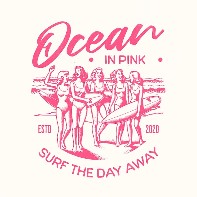 Vector a pink surfboard with the words surf in pink