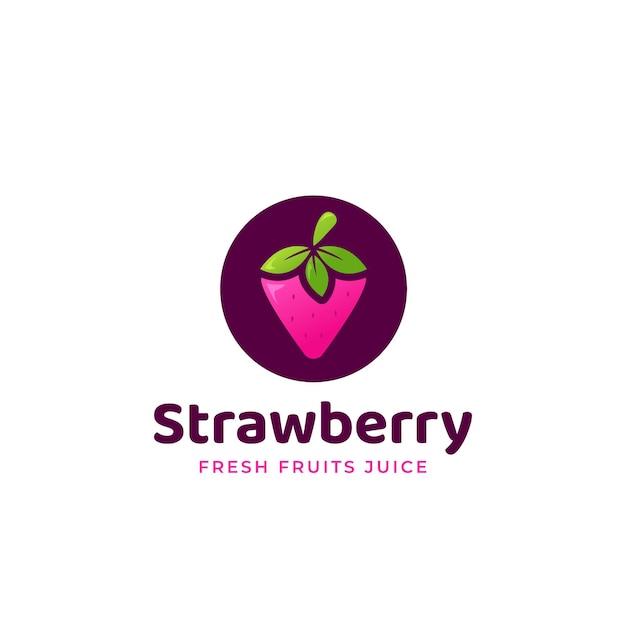 Pink sweet strawberry on round purple background logo with text under it template