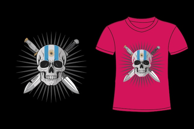 a pink t shirt with a skull and swords on it