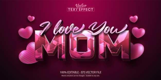 Pink text effect editable mother's day shiny pink text style on decorated hearts background