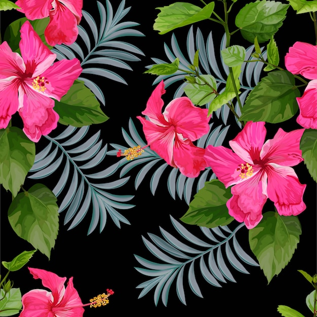 Pink tropical flower seamless pattern