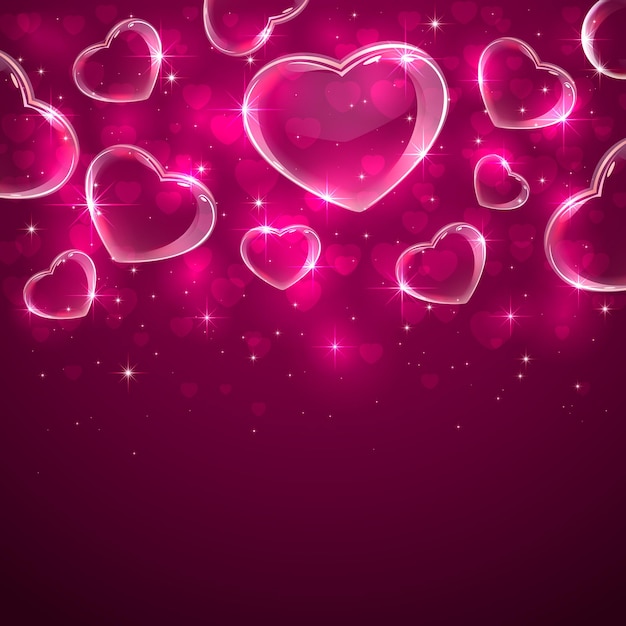 Pink Valentines background with transparent hearts, illustration.