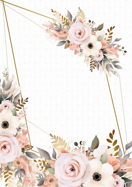 Pink vector frame with foliage pattern background with flora and flower