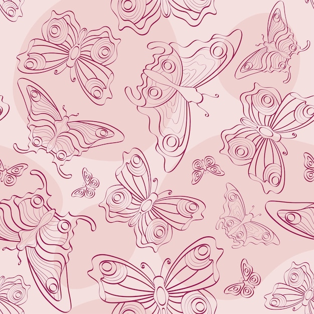 Pink vector pattern with butterflies