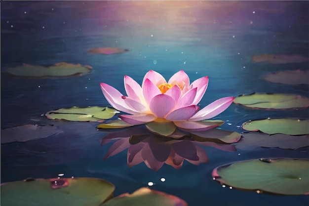 a pink water lily with the reflection of a purple lotus flower in the water