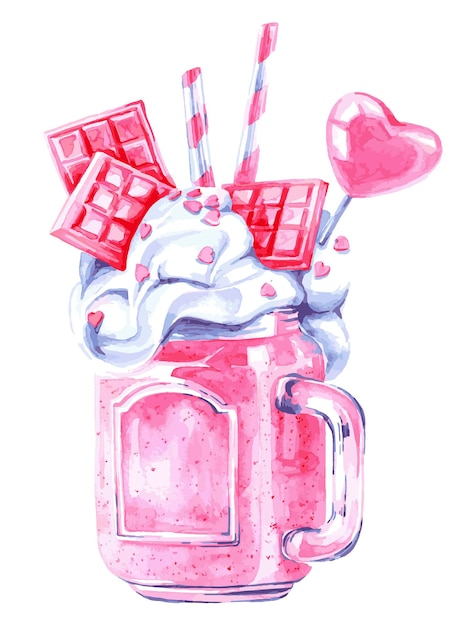 Pink watercolor dessert in a jar