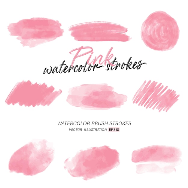 Pink watercolor splash and brush stroke clipart collection for decoration