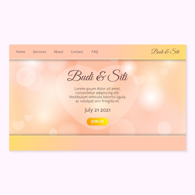 Pink Wedding Landing Page with Bokeh Light Background