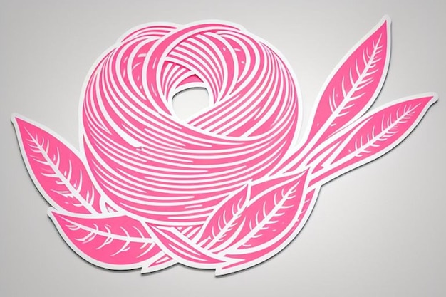 Vector a pink and white number with leaves and a pink ribbon