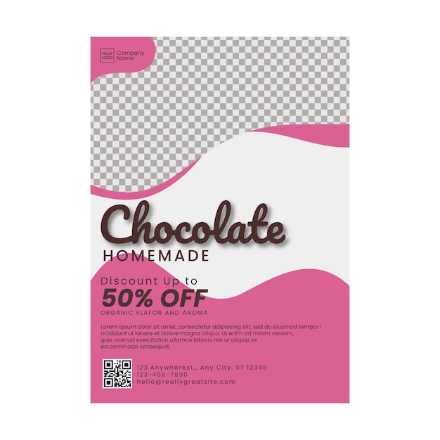 A pink and white package with chocolate on it